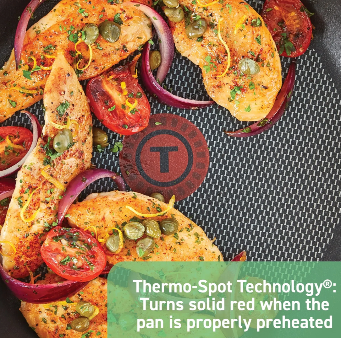 T-Fal 12pc Simply Cook Nonstick Cookware Set Red: Aluminum, Ergonomic Handles, Tempered Glass Lids, Oven-Safe to 350°F