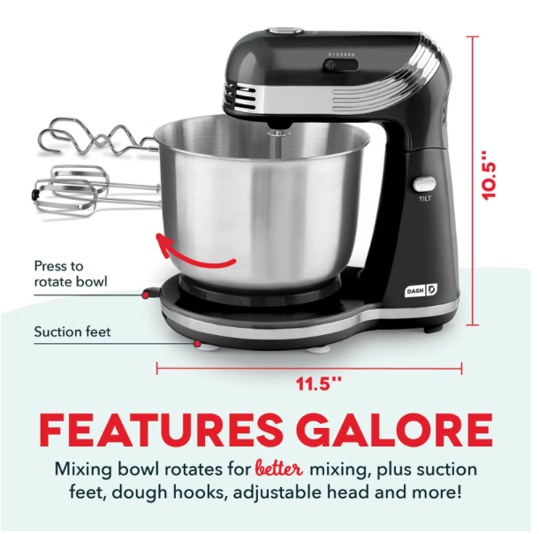 Dash Everyday 3-Qt. Stand Mixer – 250W, 6 Speeds